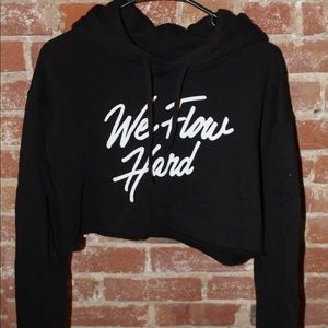 Black Cropped “We Flow Hard” Hoodie from Y7